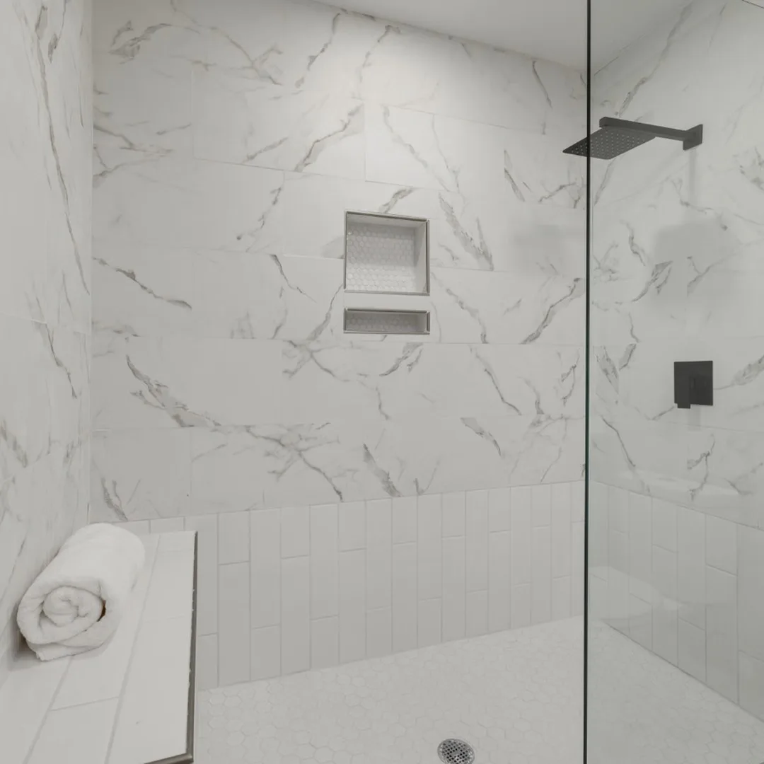 Bathroom Remodel Ideas for Acworth Homes — Marble walk-in shower in a remodeled bathroom